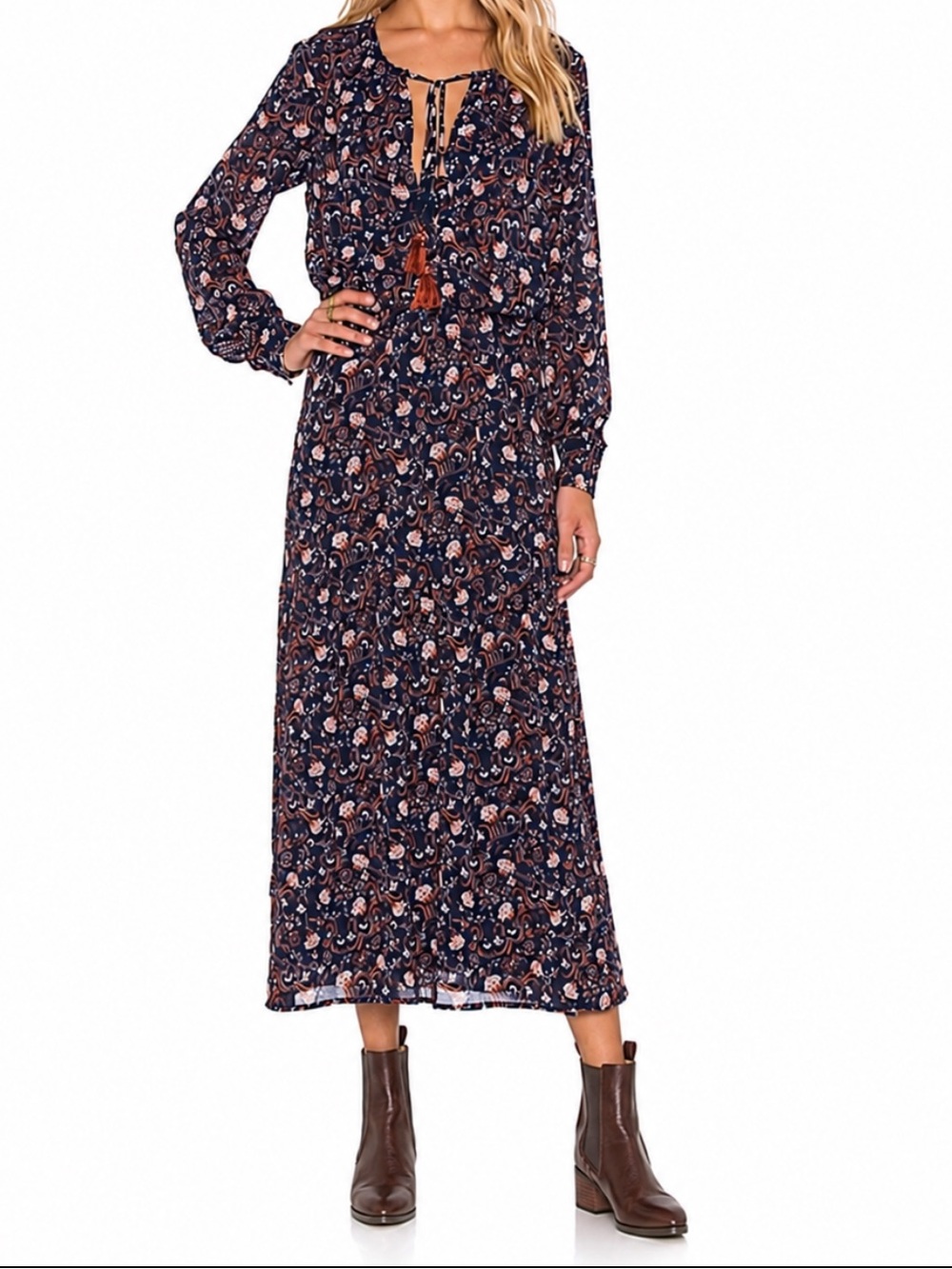 NWT Wayf  Navy Floral Long Sleeve Dress size 2 $ 220